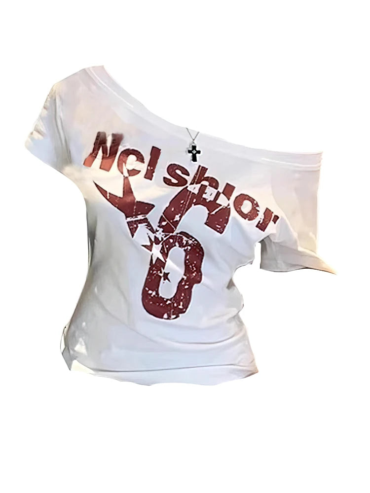 Y2k Sport Summer Off shoulder Top Women Sexy Vintage 2000s Short sleeve T shirt  Lady Body Basic Crop Top Female Casual 3