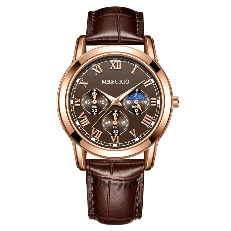 Men’s Luxury Quartz Watch - Casual Brown Leather Wristwatch