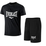 EVERLAST Men's T-shirt + Shorts 2pcs Set Leisure Breath Short Sleeve Sport Jogging Gym Brand Print Clothing 2