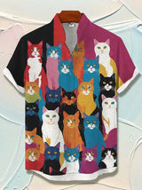 Men's Cat Graphics Shirts Short Sleeved Button Down Lapel Shirt For Summer Oversized Tops Vacation Casual Hawaiian Shirts 3