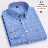 100-Cotton-Oxford-Men-s-Shirts-Long-Sleeves-Plaid-Soft-Regular-Fit-Formal-Dress-Shirt-Pocket