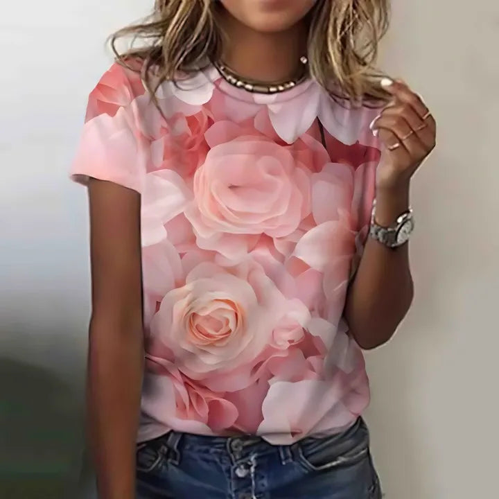 3D Floral Print Summer Tee