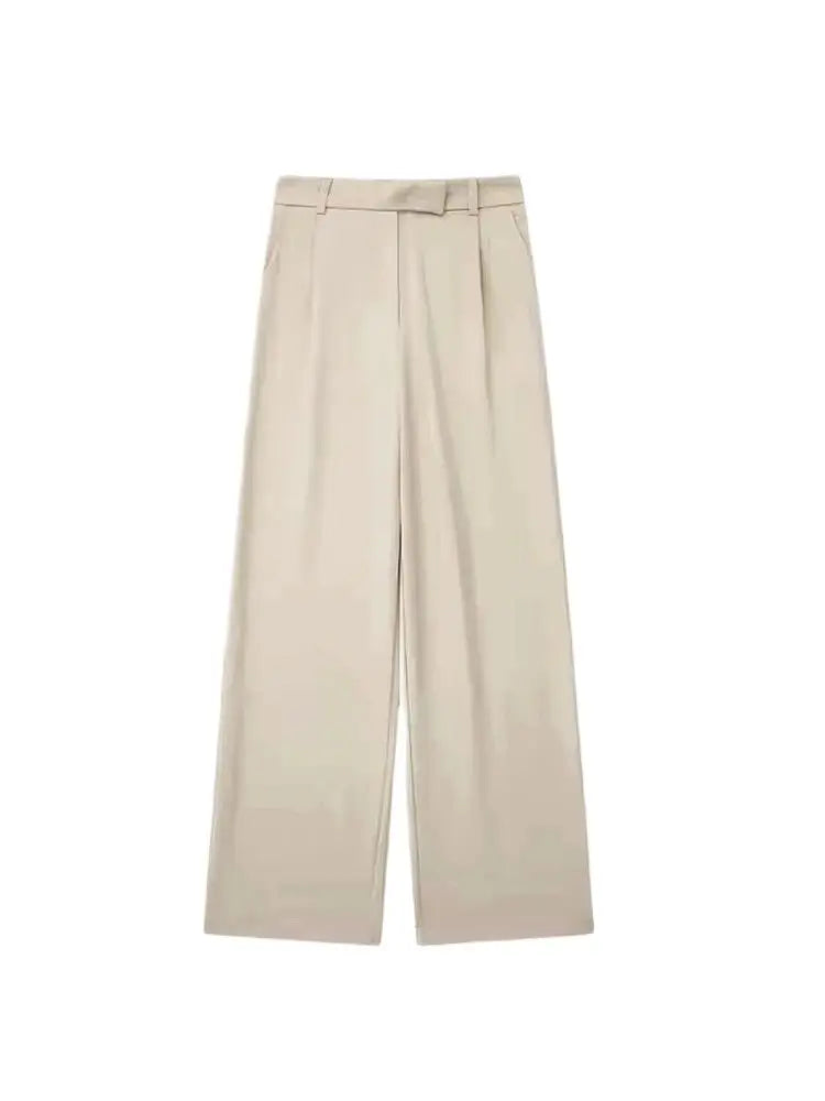 Women Fashion With Darts Front Pockets Wide Leg Pants Vintage High Waist Zipper Fly Female Trousers Mujer 4