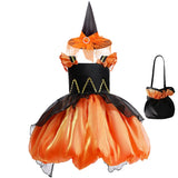 Girls' Halloween Pumpkin Witch Princess Dress