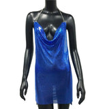 2024 Sexy Clubwear Backless Sequin Short Dress For Women Cocktail Metalic Split Mesh Harness Body Chain Club Low Cut Mini Dress 15