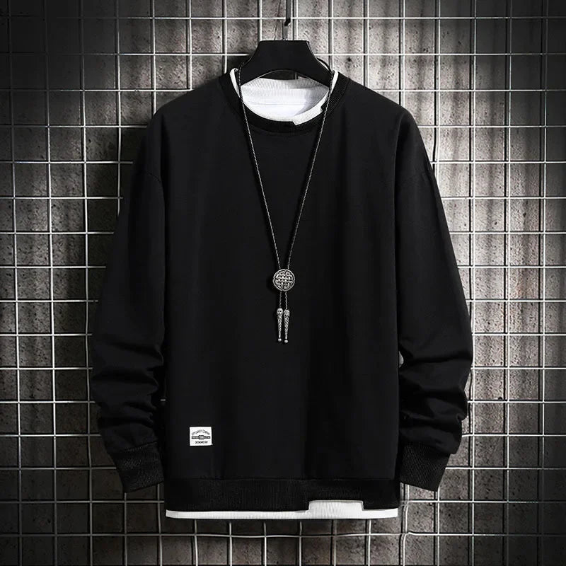 Mens Casual Sweatshirts Hoodie Men Fake Two Pieces Multi Color O-Neck Fashion 2