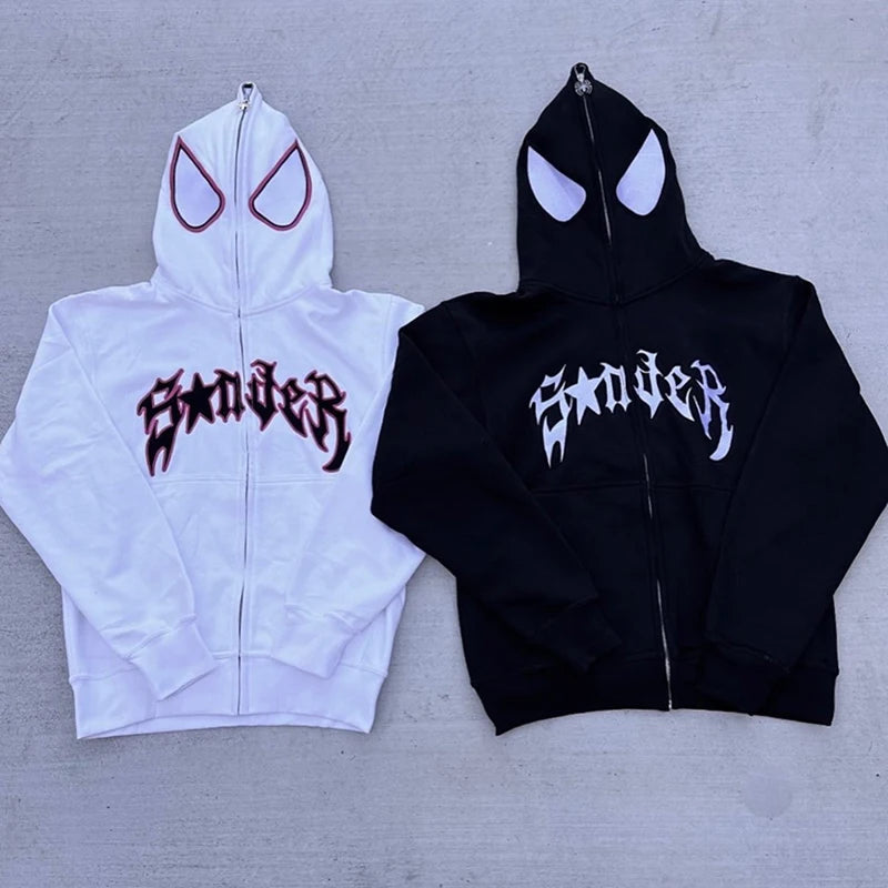 Y2k Spider Hoodies Women Men Hip Hop Zip Up Long Sleeve Jacket Graphic Punk Coats Harajuku Casual Loose Hooded Shirt Sweatshirt 5