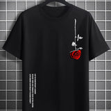 Men's 100% Cotton Rose Print T-Shirt | Loose Fit Summer Top