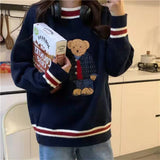 2024 Autumn Winter Women's Vest Japanese Style Cartoon Bear Pullover Vest Sweater Oversize Harajuku Kawaii Clothes Knitted Vest 2