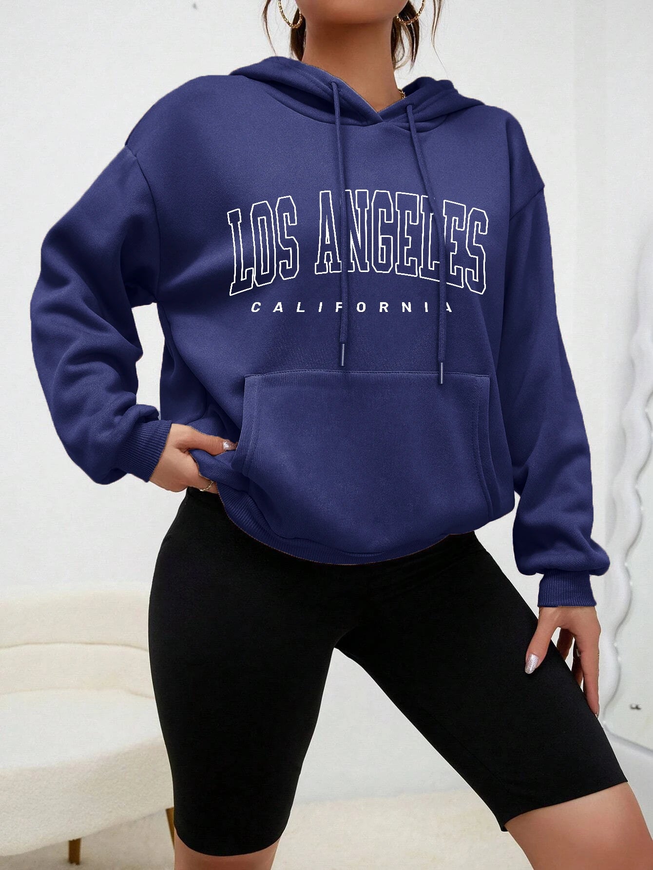 Los Angeles Letter Design Fleece Hoodie