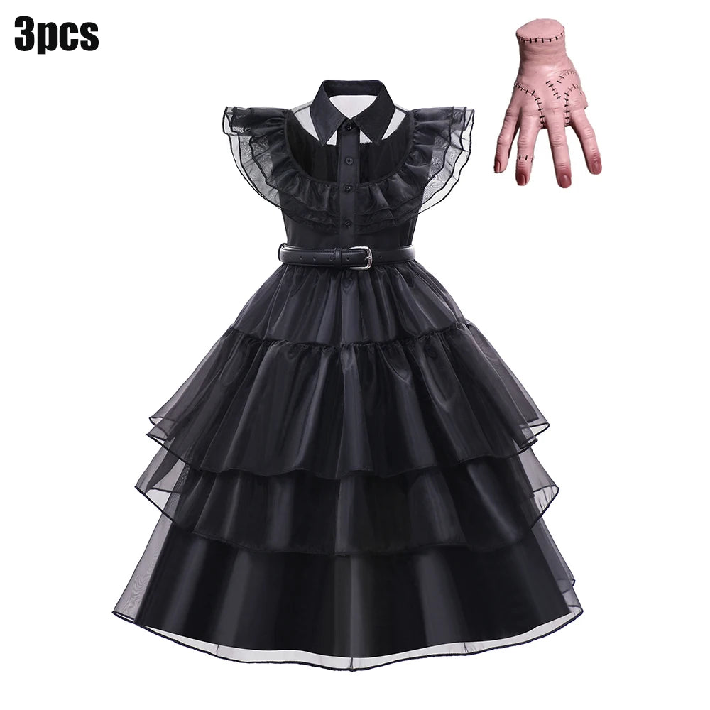 Girls' Gothic Black Mesh Fluffy Dress