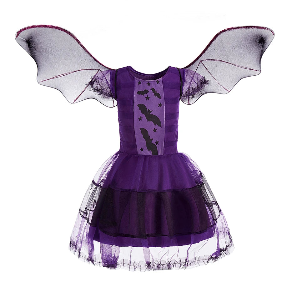 Children Witch Costume Girls Fairytale Wizard Dress Kids Halloween Pumpkin Clothes Baby Bat Spider Party Cosplay Outfit 2-15T 6