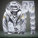 Men's autumn and winter sports set hooded casual cardigan jacket outdoor thickened warm sports shirt+pants two-piece set 3