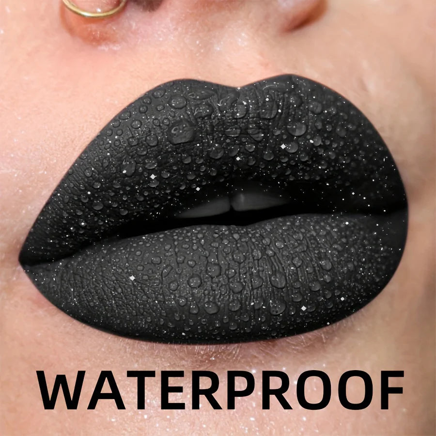 Waterproof Glitter Lipstick Sexy Black Lip Gloss Shiny Lip Tint  Cosmetics Halloween Lips Makeup 5