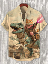 Men's Playful Cat Graphic Button-Down