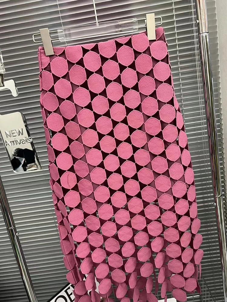 TWOTWINSTYLE-Cut-Out-Skirt-For-Women-High-Waist-Patchwork-Tassel-Irregular-Hem-Solid-Midi-Skirts-Female