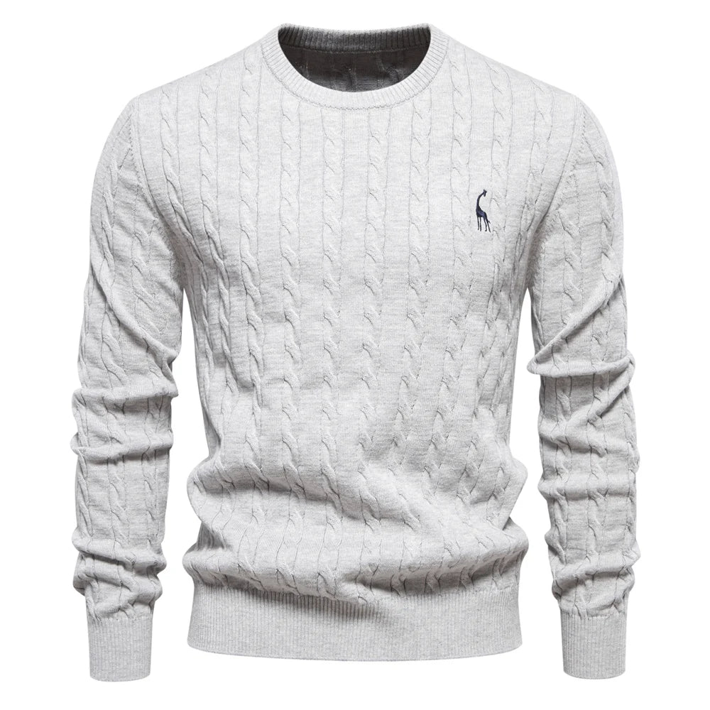 Men's Giraffe Embroidery Cotton Sweater