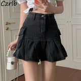 Skirts Women Summer High Waist Denim Mini Vintage Cargo Pockets Pleated Sexy Fashion Design Classy Cool Sweet College Streetwear