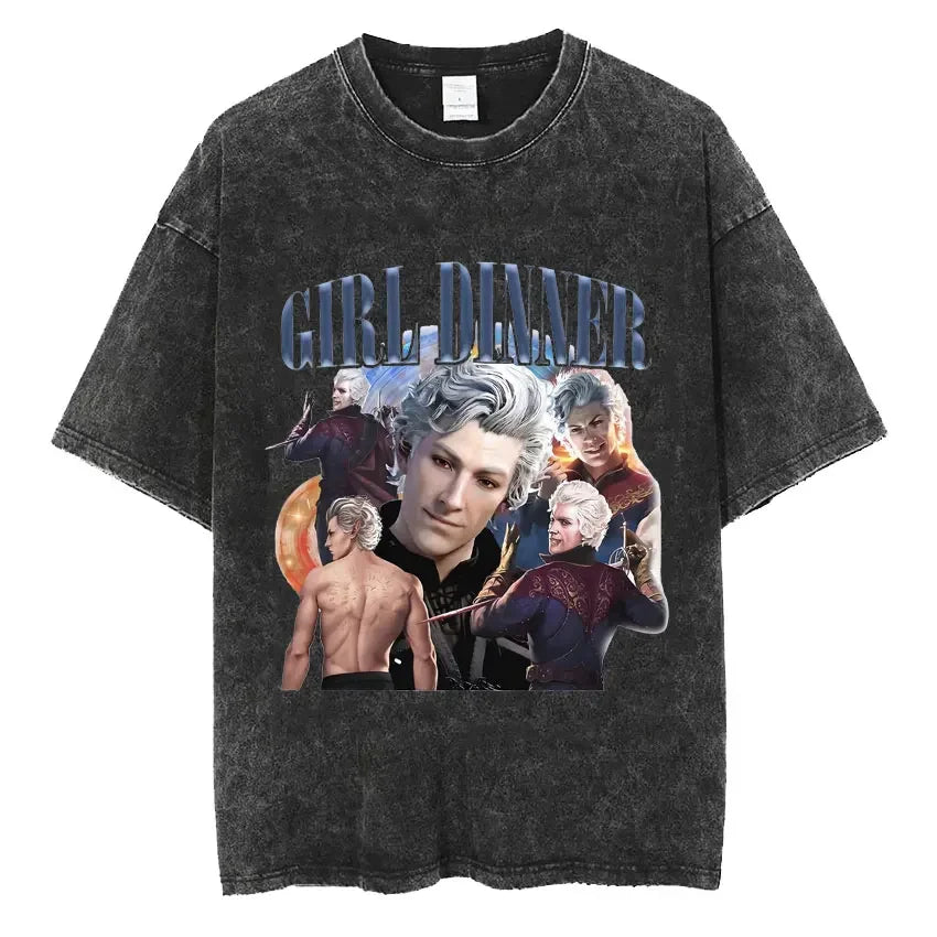 Astarion-Girl-Dinner-Graphic-T-Shirt-Baldurs-Gate-3-Fan-Gamer-Washed-T-Shirts-Women-Men
