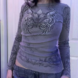 Y2K Grunge Skull Thermal Tee
