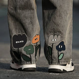 Men's Y2K Flower Printed Baggy Jeans | 2025 Streetwear Wide-Leg Denim Trousers 4