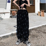 Pants Women Summer Ladies Full Length Trousers Loose High Waist Casual Skulls Drawstring Fashion Popular Preppy Korean Style 4