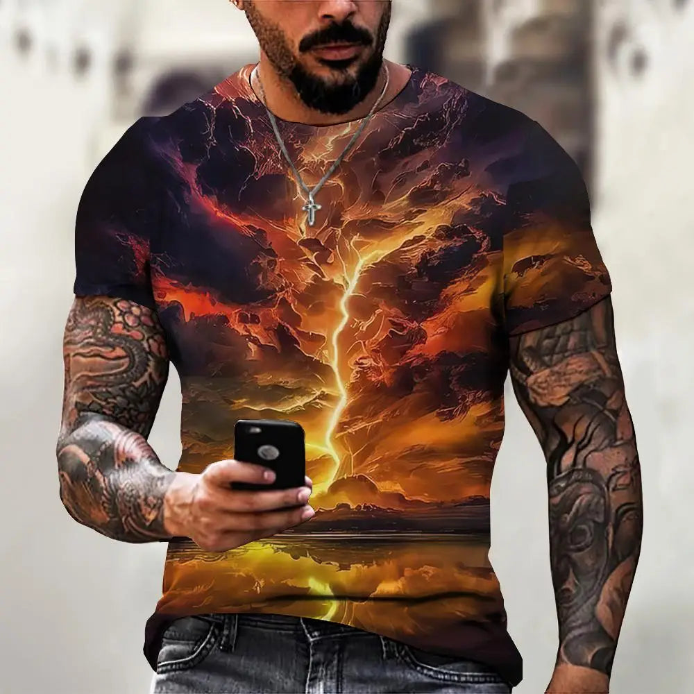 Men’s 3D Line Print Streetwear Tee