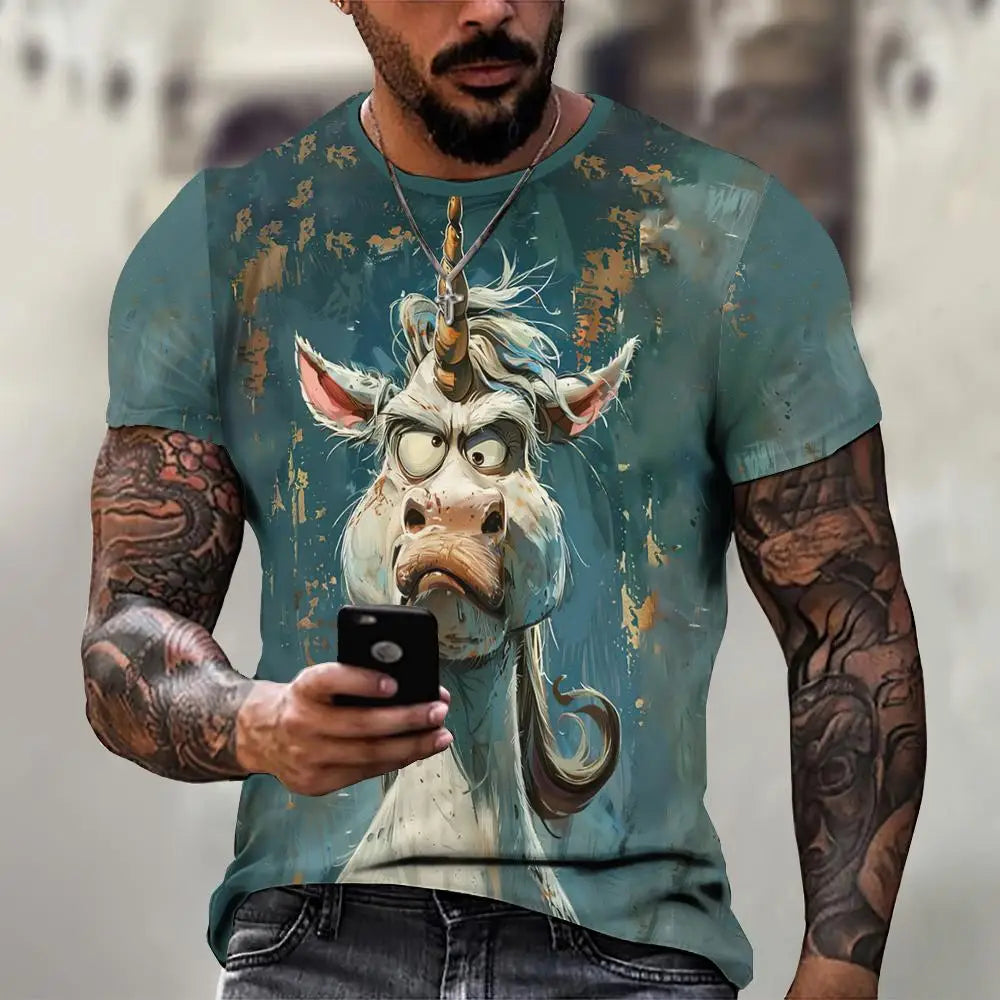 Angry Animal Print Summer Men's T Shirt Casual Short Sleeve Fashion Streetwear Male Oversized Clothing Crew Neck T-Shirts 6