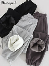 Winter Warm Sweatpants For Women High Waist Jogger Velvet Wide Leg Trousers Women's Sports Pants Autumn Fleece Sweatpants Women 2