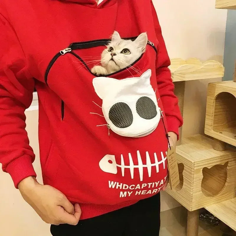 Winter Hoodies Sweatshirt Women Animal Pouch Hood Pullover Blouse Tops Lady Carry Dog Cat 2