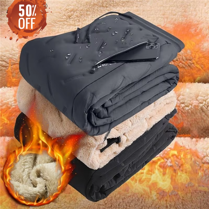 Winter Sweatwear Men Plush Thick Fleece Sweatpant Lambswool Thermal Trousers Casual Pants Waterproof Windproof Warm Cotton Pants