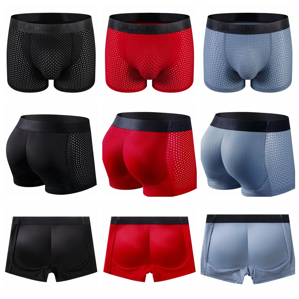Men Trunks Built-in Fake Butt Hip Lifter Enhancer Shorts Boxer Briefs Padded Underwear Shapewear Underpants Nylon Breathable 4