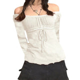 Xingqing-2000s-Aesthetic-Sweet-Lace-Tops-Women-Off-Shoulder-Drawstring-T-shirt-Korean-Fashion-Female-Tee