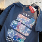 Fun Mischievous Cat Print Japanese Style T-Shirts Men