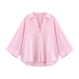 Women’s Asymmetric Linen Wide-Sleeve Shirt
