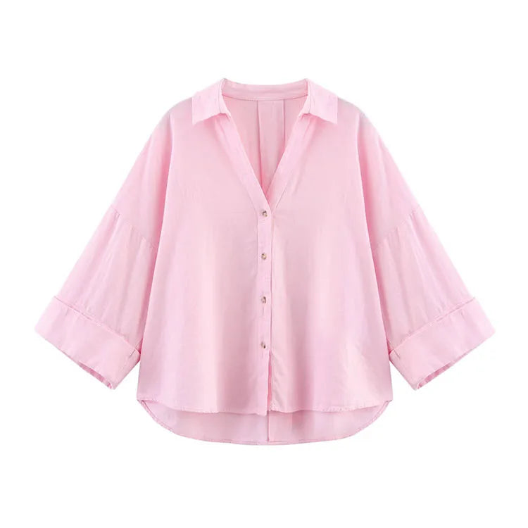 Women’s Asymmetric Linen Wide-Sleeve Shirt