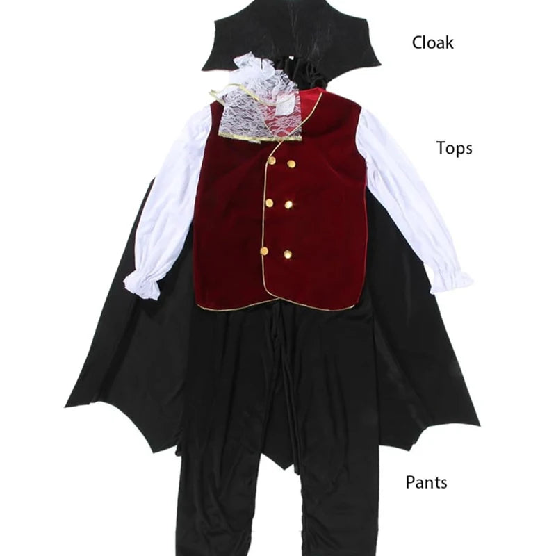 2025 Girls Boys Red Vampire Costume Ghost Bride Gothic Dress Party Kids Cosplay Clothes Halloween Outfit 4