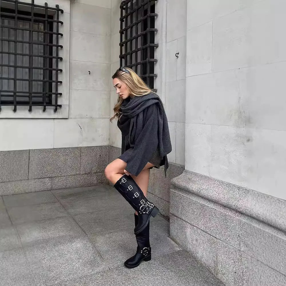 Women Fashion Scarf Decorated Woolen Jacket Casual Solid Long Sleeve Loose Warm Overcoat 2025 Autumn Winter New Lady Chic Coat 4