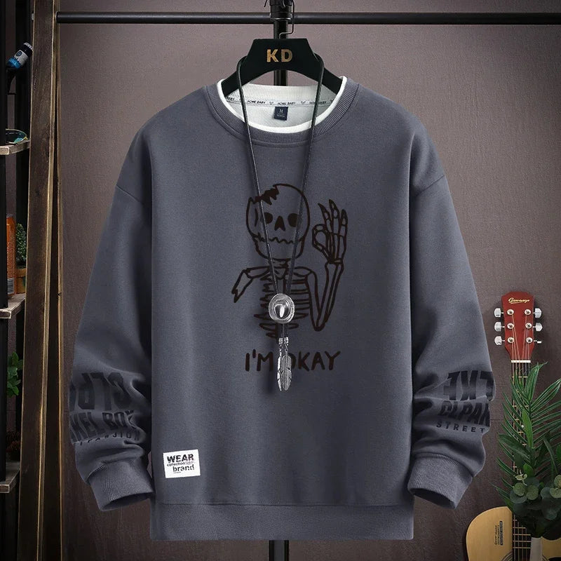 Cool Bear Print Men's Sweatshirt | Khaki O-Neck Long Sleeve T-Shirt | Autumn Fashion | Harajuku Design