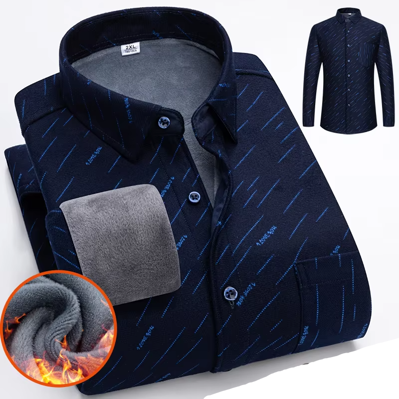 Men's Autumn Winter Thick Fleece Plaid Shirt