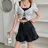 Skirts Women Summer High Waist Denim Mini Vintage Cargo Pockets Pleated Sexy Fashion Design Classy Cool Sweet College Streetwear 3