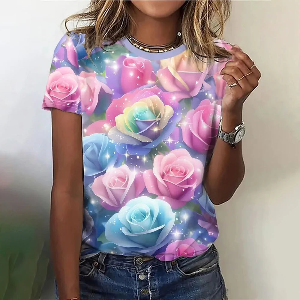 3D Floral Print Summer Tee