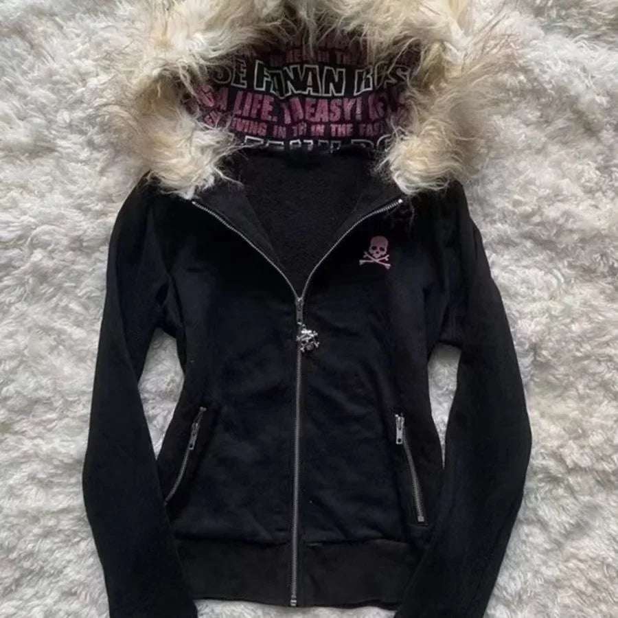 Y2K Vintage Skull Print Hoodie