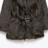 Women's Belt Decoration Collar Solid Color Medium Long Coat Autumn/Winter New Long Sleeve Loose Coat 6