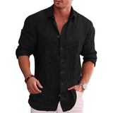 Cotton Linen Autumn Men's Long Sleeve Shirt Solid Color Casual Style Plus Size Men's Casual Linen Shirt 2