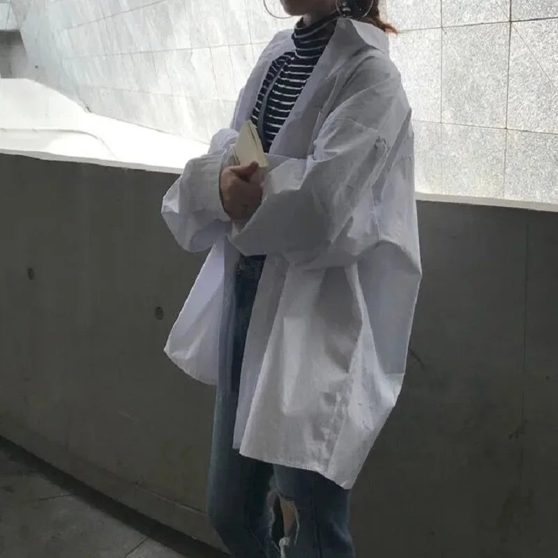 Zadily 2023 Spring Minimalist Chic Oversize Women's White Basic Shirt Long Sleeve Button Up Loose Woman Tunic Blouse Clothing 4