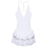 Women's Dresses 2025 Halter Pink Mini Dresses Chic v Neck Layer Ruffles Hem Dress A Line Vestido Summer Ladies Street Party Wear