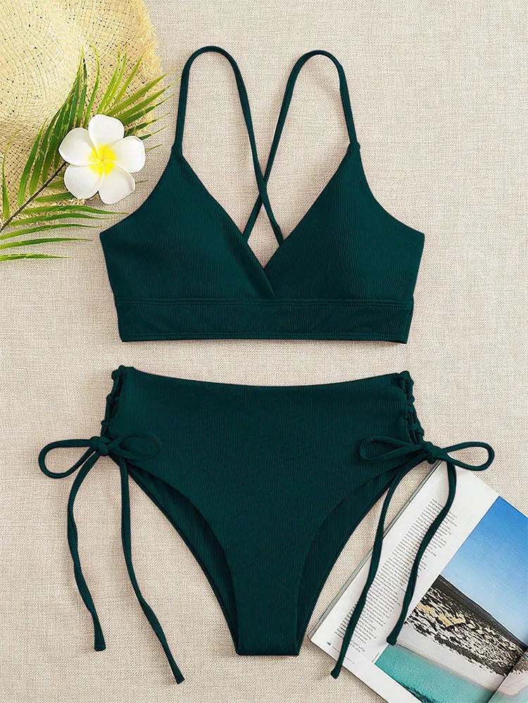Gemini said Women’s V-Neck Lace-Up Bikini Set