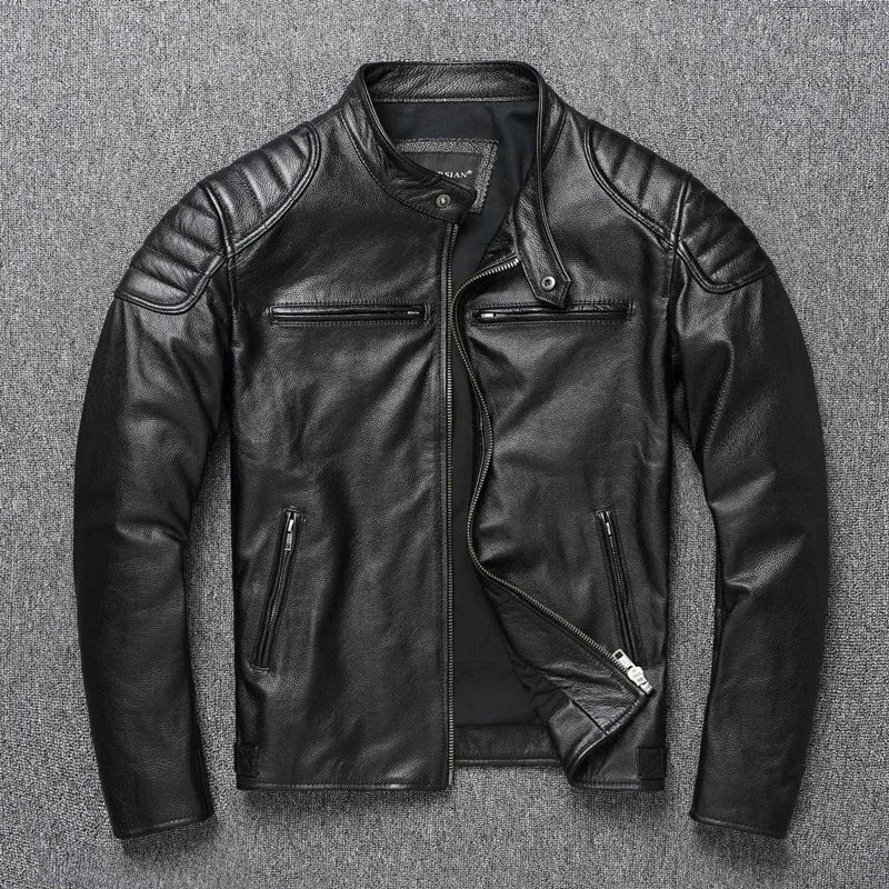 2025 New Leather Jacket Top Layer 100% Cowhide Leather Clothes Men's Stand Collar Motorcycle Clothes  Autumn Winter Plus Size