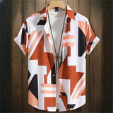 3D Printed Men's Lapel Shirt - Geometric Design, Short Sleeve Hawaiian Style